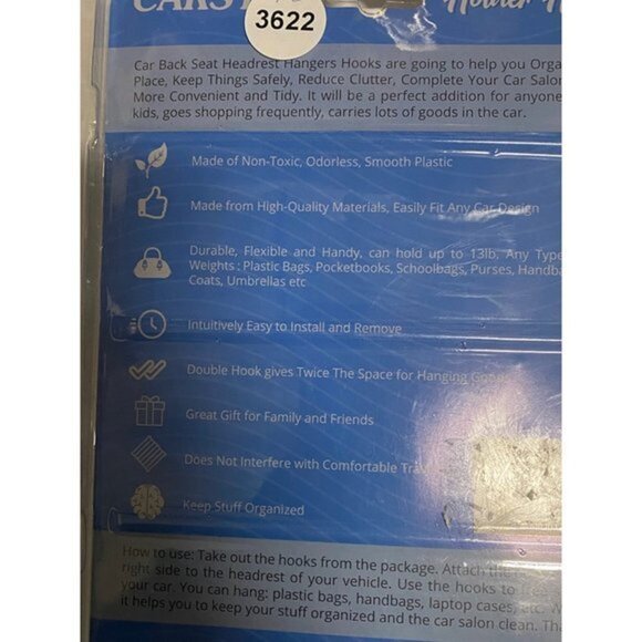 Carsys Car Holder Hooks Car Back Seat Headrest Hanger Black 2 Hooks - Picture 7 of 8